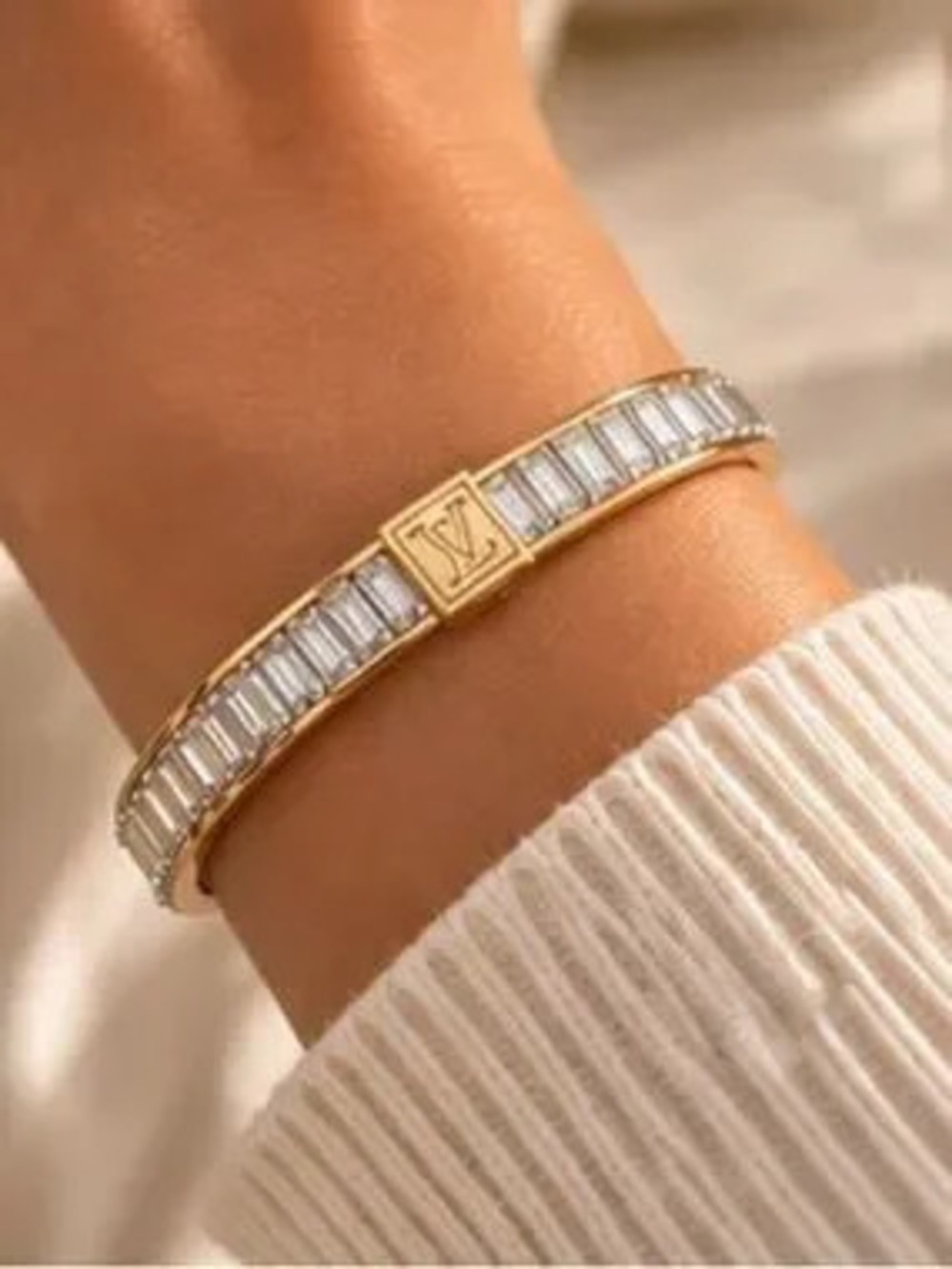 Gold Baguette Crystal Cuff Bracelet Elegant Luxe Jewelry